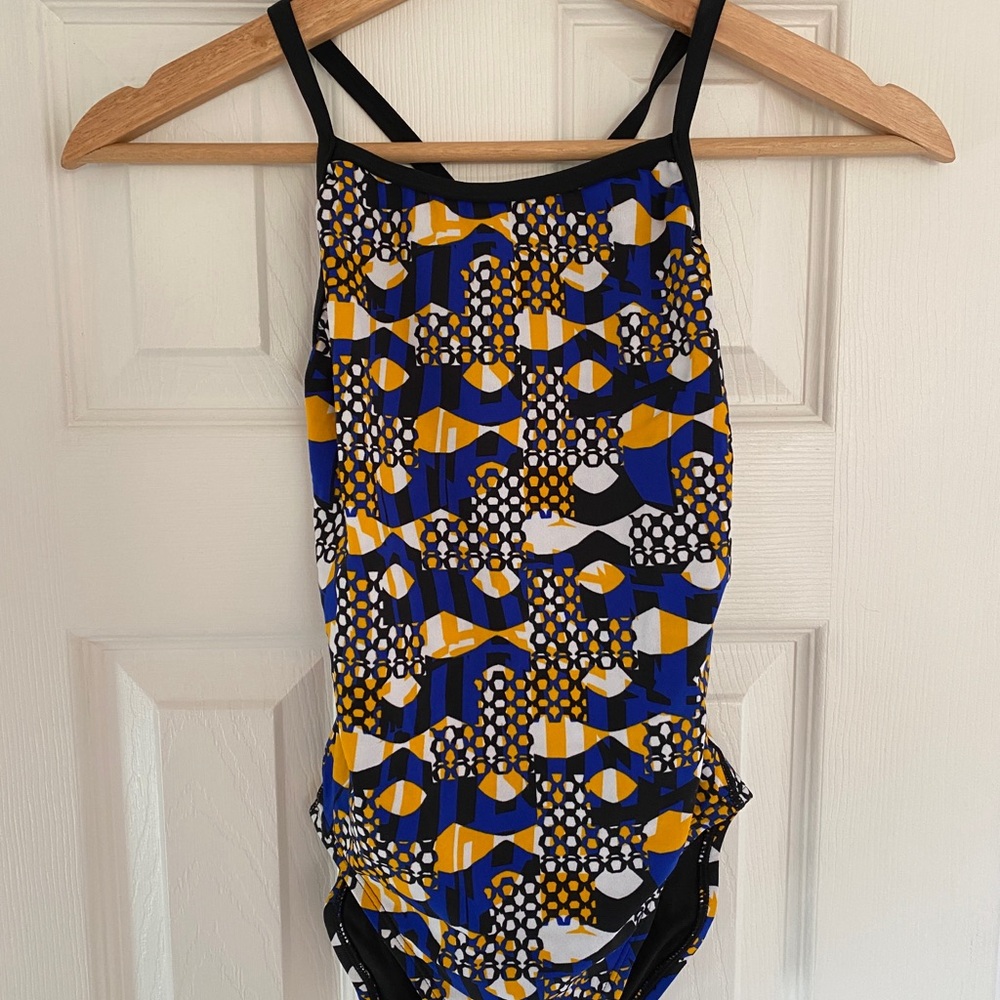 Dolphin Womens Small Swim Suit Size 28 UPF Competition Blue Yellow - Picture 2 of 5